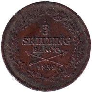 Монета 1/3 скиллинга. 1839 год, Швеция. Монета 1/3 скиллинга. 1839 год, Швеция.