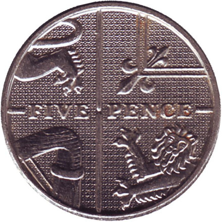 Монета 5 пенсов. 2017 год, Великобритания.