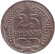 Монета 25 пфеннигов. 1909 год (D), Германская империя. Монета 25 пфеннигов. 1909 год (D), Германская империя.