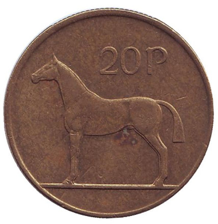 Монета 20 пенсов. 1992 год, Ирландия. Лошадь.