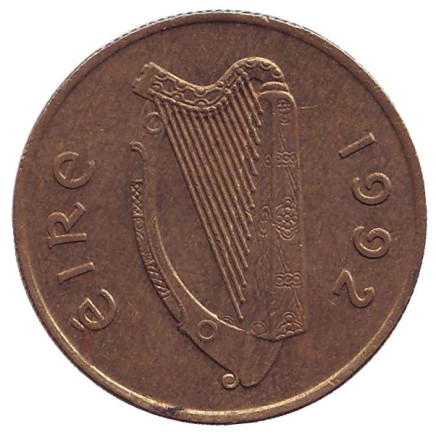 Монета 20 пенсов. 1992 год, Ирландия. Лошадь.