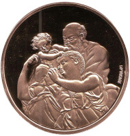 Живопись Микеланджело. «Святое семейство», или «Мадонна Дони» . Сувенирный жетон.