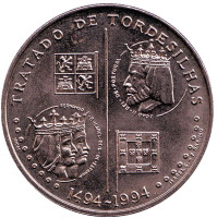 Тордесильясский договор. Монета 200 эскудо. 1994 год, Португалия.