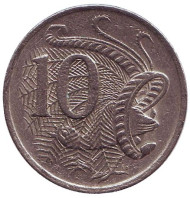 Монета 10 центов. 1984 год, Австралия. Лирохвост. Монета 10 центов. 1984 год, Австралия. Лирохвост.