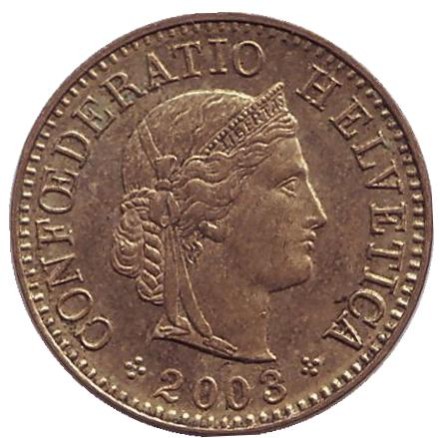 Монета 5 раппенов. 2003 год, Швейцария. Монета 5 раппенов. 2003 год, Швейцария.