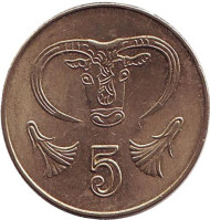 Монета 5 центов. 2004 год, Кипр. Бык. Монета 5 центов. 2004 год, Кипр. Бык.