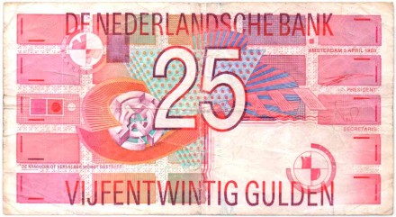 Банкнота 25 гульденов. 1989 год, Нидерланды.
