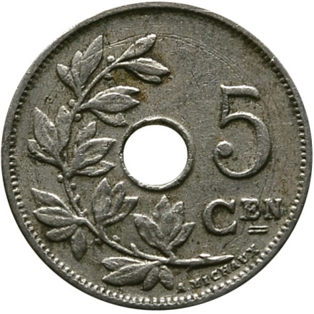 Монета 5 сантимов. 1920 год, Бельгия. (Belgie)