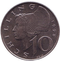 Женщина из Вахау. Монета 10 шиллингов. 1998 год, Австрия.