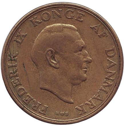 Монета 2 кроны. 1953 год, Дания. Фредерик IX. Монета 2 кроны. 1953 год, Дания. Фредерик IX.