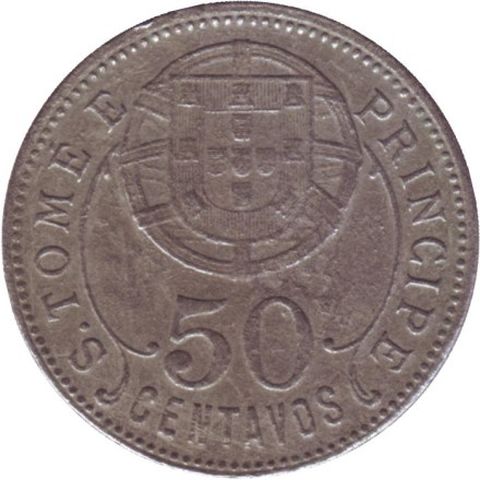 Монета 50 сентаво. 1929 год, Сан-Томе и Принсипи.