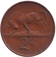 Монета 2 цента. 1965 год, Южная Африка. (Suid Afrika) Белохвостый гну. Монета 2 цента. 1965 год, Южная Африка. (Suid Afrika) Белохвостый гну.