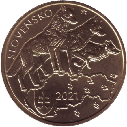 Монета 5 евро. 2021 год, Словакия. Волк.