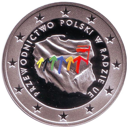 Монета 10 злотых. 2011 год, Польша. Председательство Польши в Совете Евросоюза.