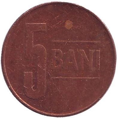 Монета 5 бани. 2009 год, Румыния.