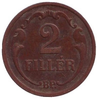 Монета 2 филлера. 1937 год, Венгрия. Монета 2 филлера. 1937 год, Венгрия.