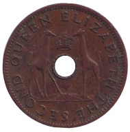 Монета 1/2 пенни. 1957 год, Родезия и Ньясаленд. Жирафы.