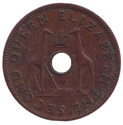 Монета 1/2 пенни. 1957 год, Родезия и Ньясаленд. Жирафы.