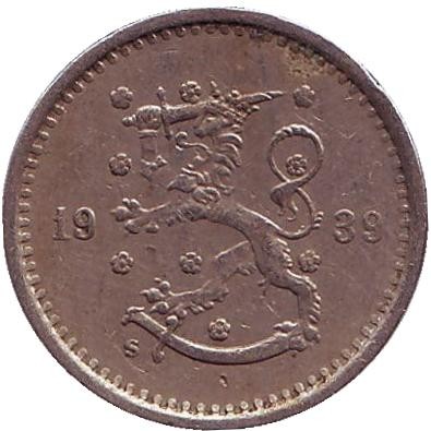 Монета 50 пенни. 1939 год, Финляндия.