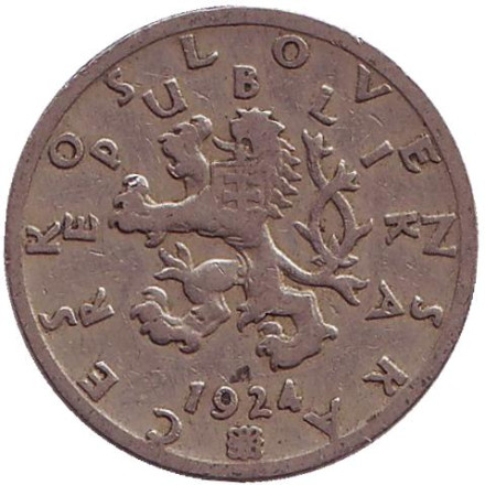 Монета 50 геллеров. 1924 год, Чехословакия.