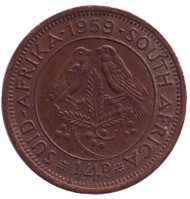 Монета 1/4 пенни (фартинг). 1959 год, ЮАР. Птицы. Монета 1/4 пенни (фартинг). 1959 год, ЮАР. Птицы.