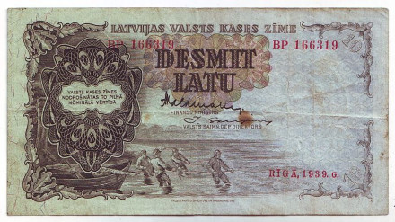 Бона 10 латов. 1939 год, Латвия.