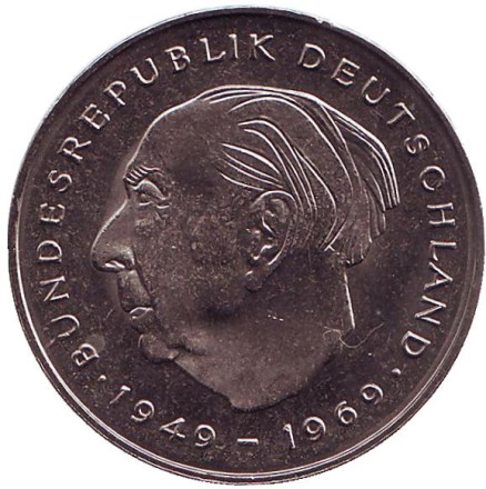 Монета 2 марки. 1981 год (F), ФРГ. UNC. Теодор Хойс.