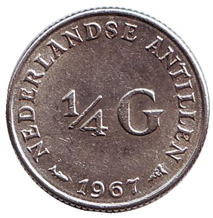 Монета 1/4 гульдена. 1967 год, Нидерландские Антильские острова. (Метка: "Рыба")
