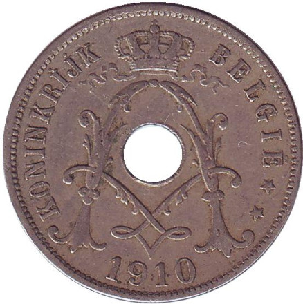 Монета 25 сантимов. 1910 год, Бельгия. Монета 25 сантимов. 1910 год, Бельгия.