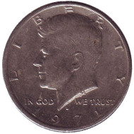 Монета 50 центов. 1971 год (D), США. Джон Кеннеди. Монета 50 центов. 1971 год (D), США. Джон Кеннеди.