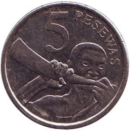 Монета 5 песев. 2012 год, Гана. Монета 5 песев. 2012 год, Гана.