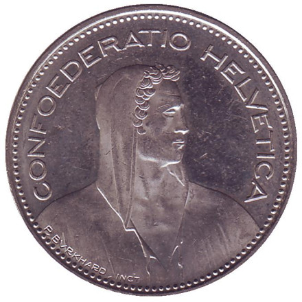 Монета 5 франков. 2014 год, Швейцария. Вильгельм Телль.