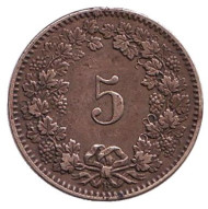 Монета 5 раппенов. 1874 год, Швейцария.