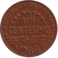 Монета 1 сентесимо. 1986 год, Панама. Монета 1 сентесимо. 1986 год, Панама.