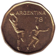 Монета 20 песо. 1978 год, Аргентина. Чемпионат мира по футболу. Монета 20 песо. 1978 год, Аргентина. Чемпионат мира по футболу.