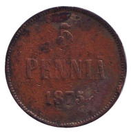 Монета 5 пенни. 1875 год, Финляндия в составе Российской Империи. Монета 5 пенни. 1875 год, Финляндия в составе Российской Империи.
