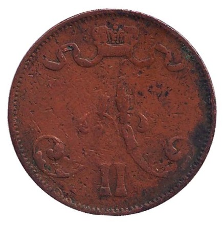 Монета 5 пенни. 1875 год, Финляндия в составе Российской Империи. Монета 5 пенни. 1875 год, Финляндия в составе Российской Империи.