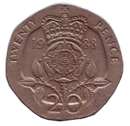 Монета 20 пенсов. 1988 год, Великобритания.