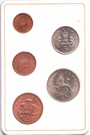 Набор из 5 монет. 1968-1971 гг., Великобритания. Первые десятичные монеты Великобритании. Набор из 5 монет. 1968-1971 гг., Великобритания. Первые десятичные монеты Великобритании.