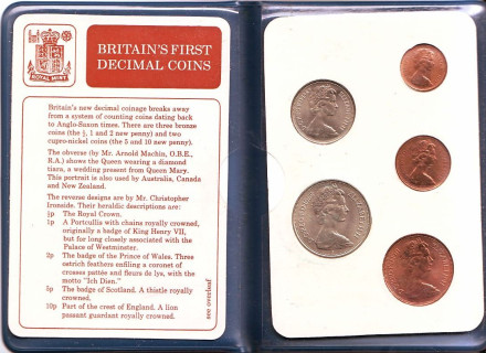 Набор из 5 монет. 1968-1971 гг., Великобритания. Первые десятичные монеты Великобритании. Набор из 5 монет. 1968-1971 гг., Великобритания. Первые десятичные монеты Великобритании.