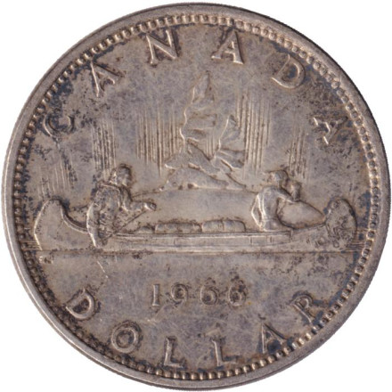 Монета 1 доллар. 1966 год, Канада. Каноэ.
