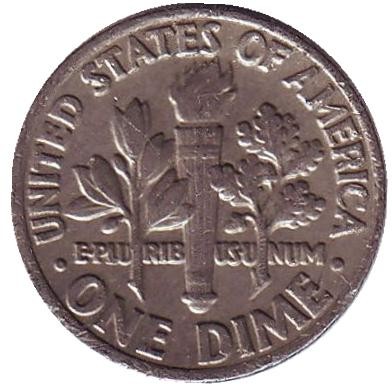 Монета 10 центов. 1984 (P) год, США. Рузвельт. Монета 10 центов. 1984 (P) год, США. Рузвельт.