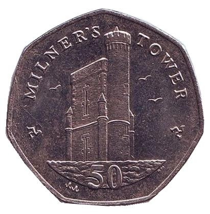 Монета 50 пенсов. 2012 год, Остров Мэн. (AA) Башня Милнера.