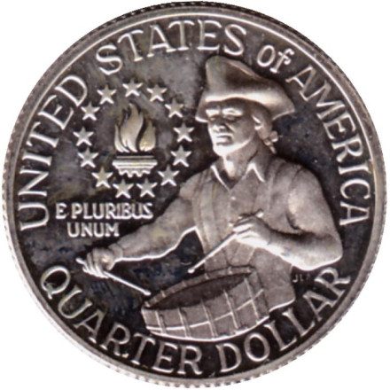 Монета 25 центов. 1976 год (S). США. 200 лет независимости США. Proof.