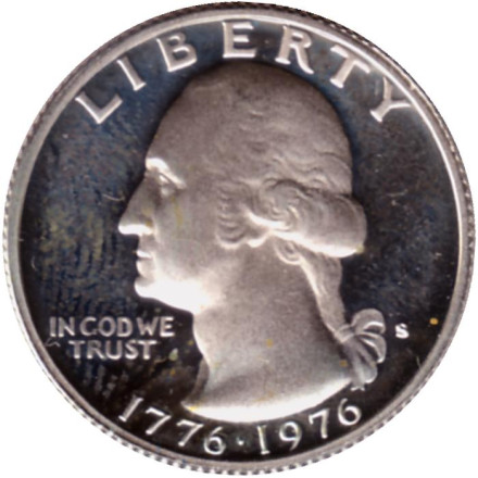 Монета 25 центов. 1976 год (S). США. 200 лет независимости США. Proof. Монета 25 центов. 1976 год (S). США. 200 лет независимости США. Proof.