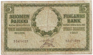 Бона 5 марок золотом. 1918 год, Финляндия. Бона 5 марок золотом. 1918 год, Финляндия.