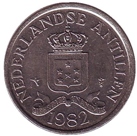 Монета 25 центов, 1982 год, Нидерландские Антильские острова. Монета 25 центов, 1982 год, Нидерландские Антильские острова.