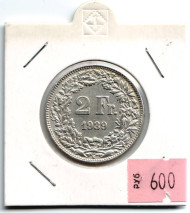 Монета 2 франка. 1939 год, Швейцария. Гельвеция. Монета 2 франка. 1939 год, Швейцария. Гельвеция.