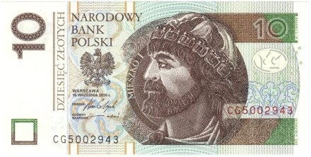 Банкнота 10 злотых, 2016 год, Польша.