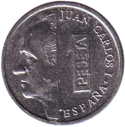 Монета 1 песета. 1992 год, Испания.